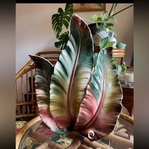LANE & CO. Ceramic Vintage Retro 1958 Pink Greens Tropical Leaf Table / TV Lamp